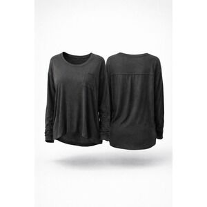 POL Womens Charcoal Gray Raw Edge Slub Knit Long Sleeve Pocket Tee Shirt Small